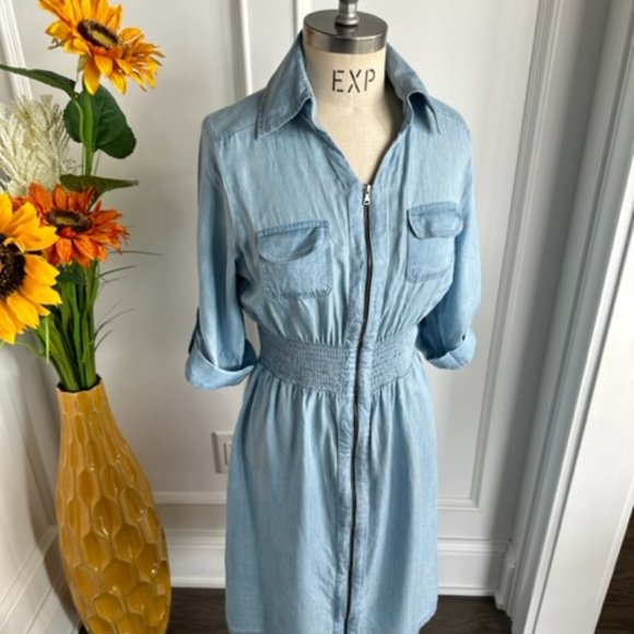 Dresses & Skirts - Chambray 100% Lyocell Zip Up Collared Dress